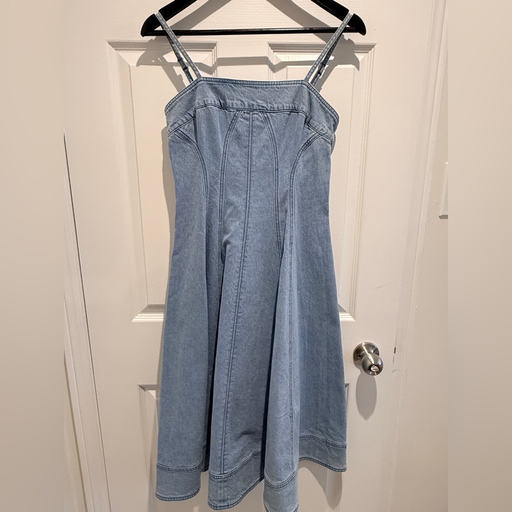 NWT Anthropologie Pilcro Square-Neck Seamed Chambray Midi Dress XS - Picture 10 of 11